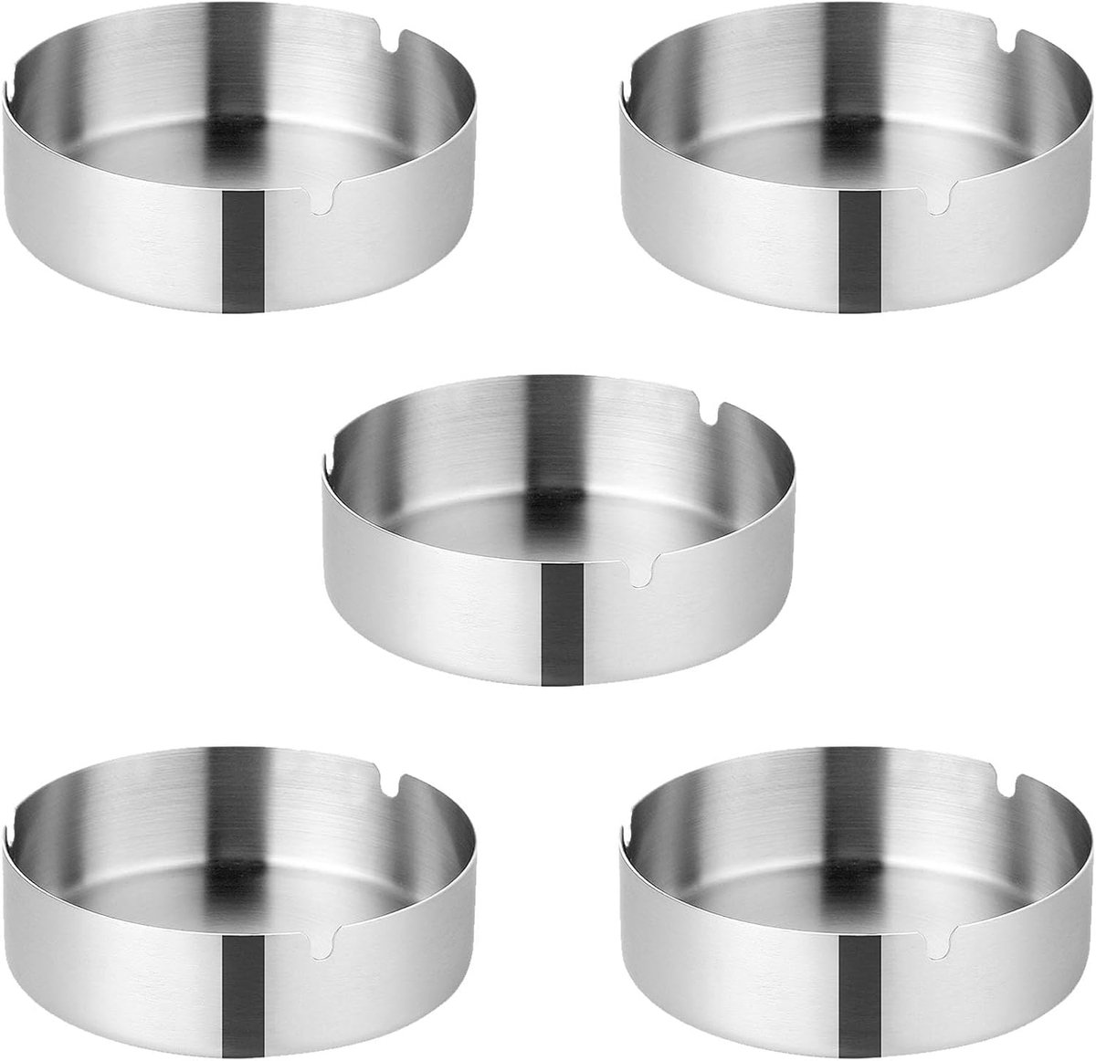 5 stuks asbak voor buiten, ronde asbak van roestvrij staal, moderne metalen asbak voor bar, slaapkamer, woonkamer, bar, huis buiten (zilver, 10 cm)