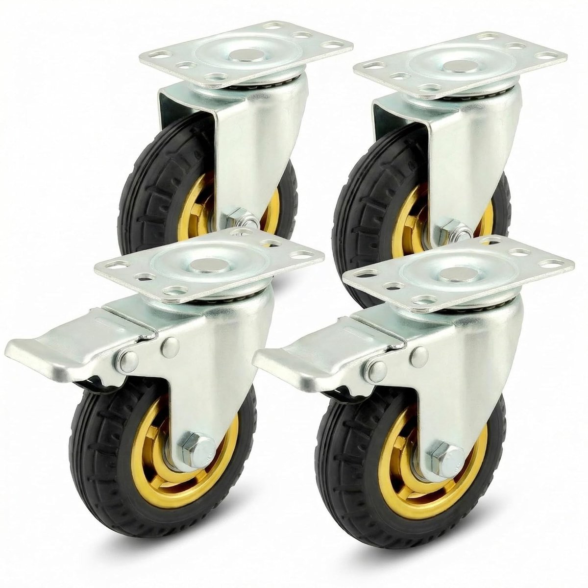 Set van 4 zware 100 mm wielen - Tot 70 kg per wiel - Schokabsorberende zwenkwielen voor meubels en industrieel transport - 2 remwielen inbegrepen
