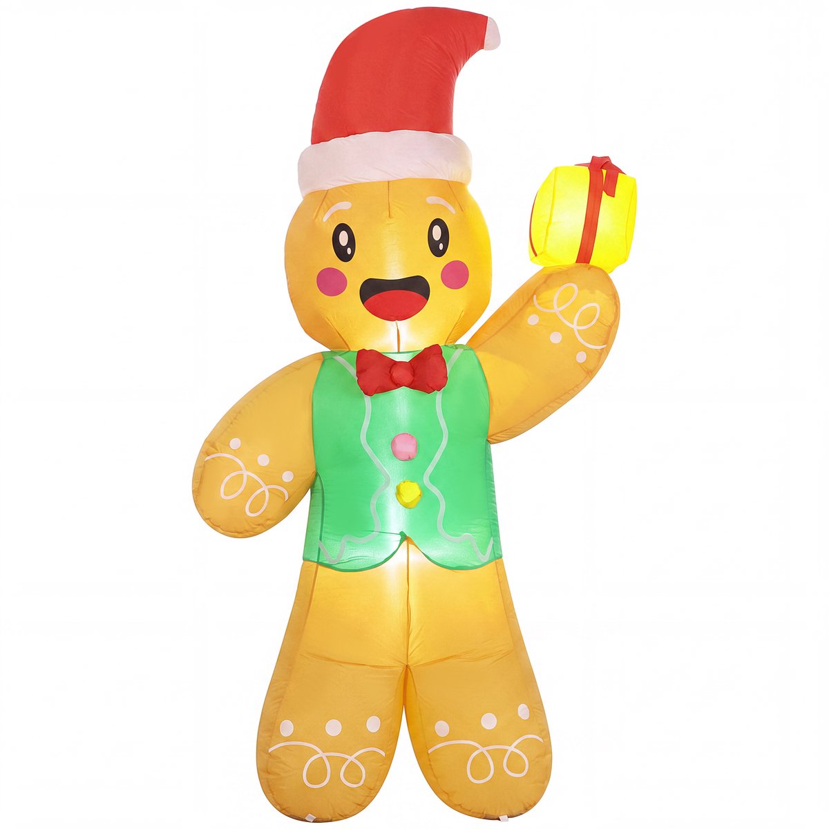 Outsunny opblaasbare peperkoekman van 2,5 m met ledverlichting, geschenkdoos en blower, kerstdecoratie voor binnen en buiten, IP44 weerbestendig