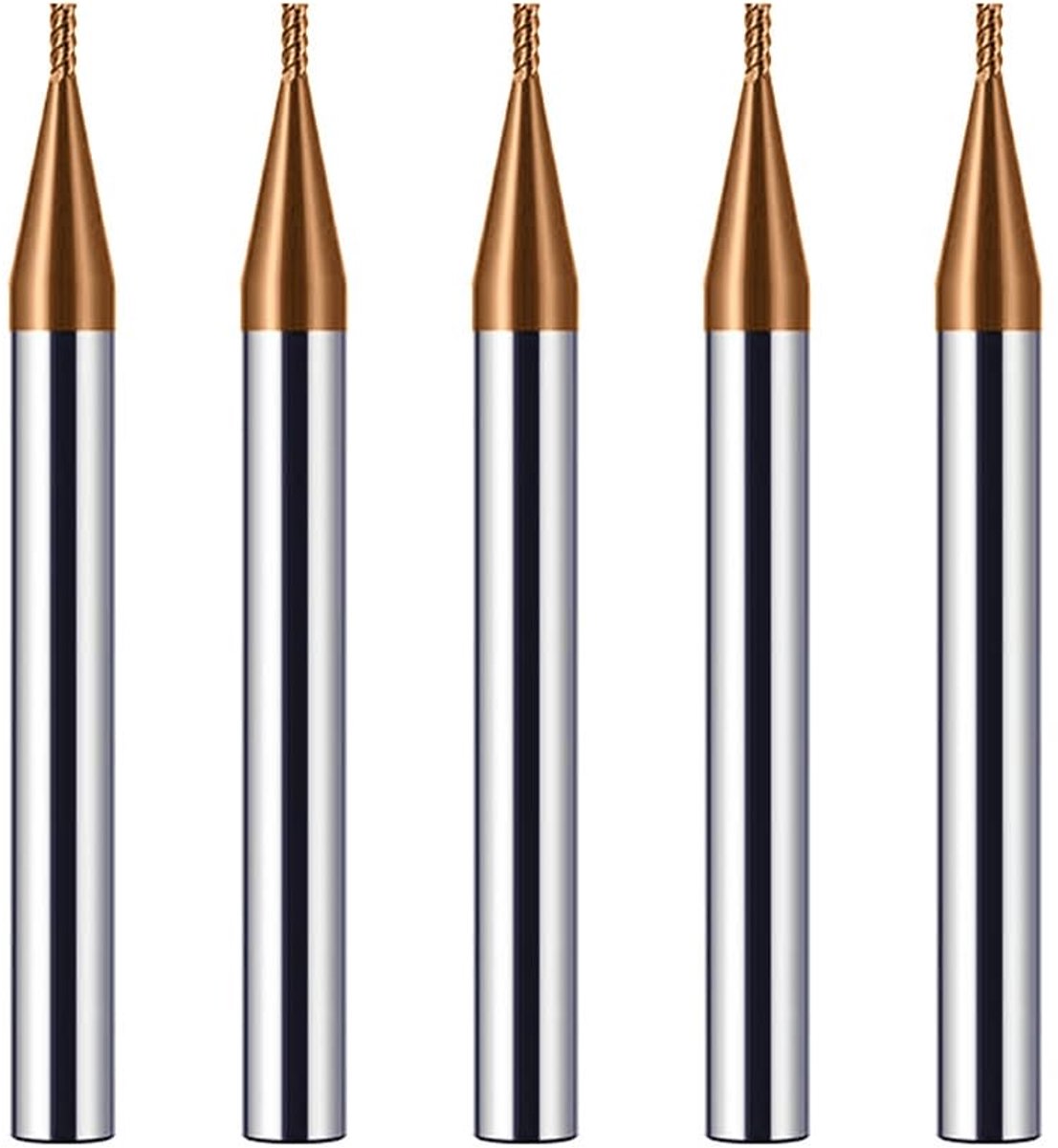 5PCS Hardmetaal Frees 1mm, 4 Tanden/4 Snijden CNC frees, goudkleurig TiSiN gecoat, CNC schachtfrees metaalfrees 1mm voor Staal Metaal hout Acryl Kunststof (1mm)
