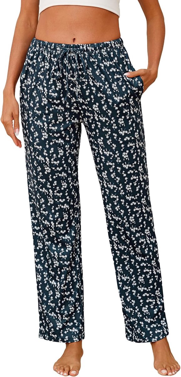 Pyjamabroek voor dames, slaapbroek, student, pyjamabroek voor dames, lange pyjamabroek met rechte snit, knuffelbroek