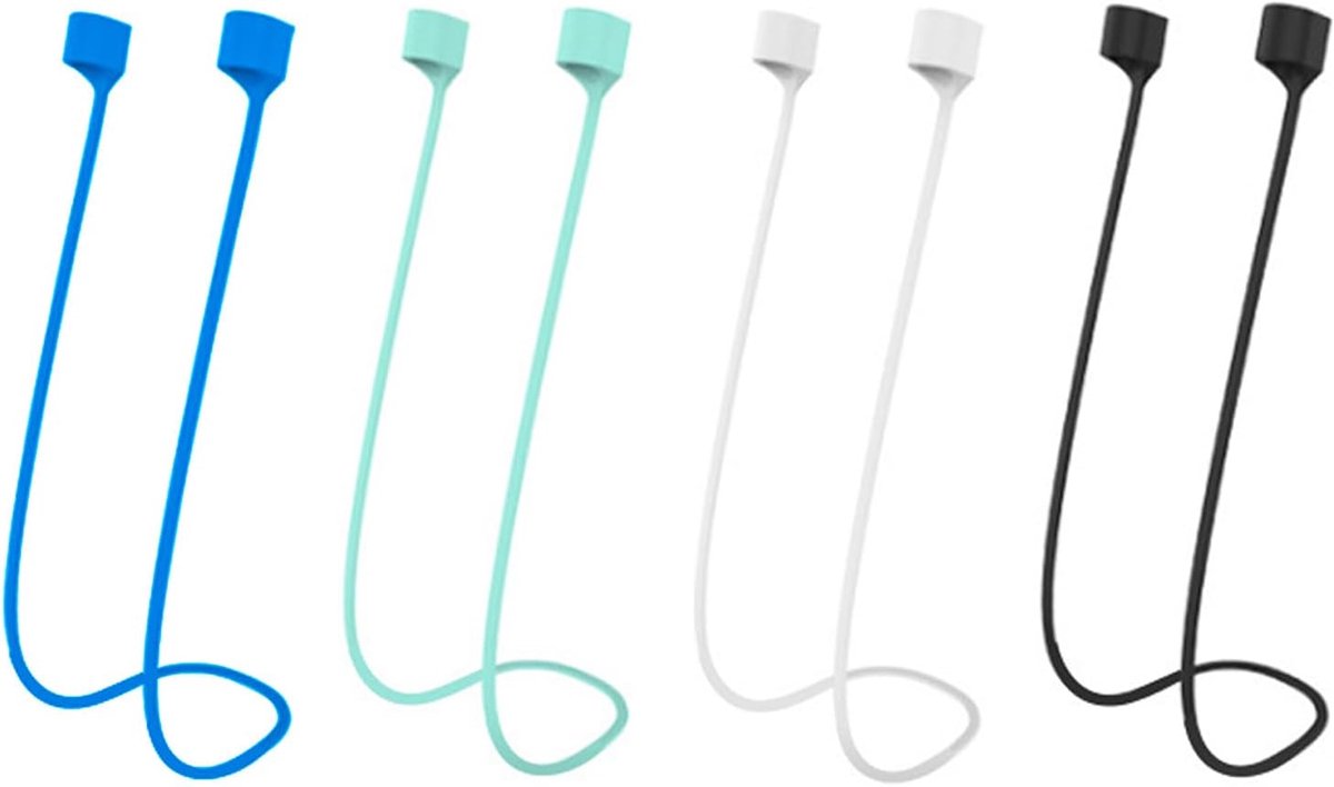 4 stuks sleutelkoord voor 4, 3, 2, 1 en Pro, siliconen band, anti-verlies hoofdtelefoon, houder voor, accessoires voor sport en reizen (zwart, wit, groen, blauw)