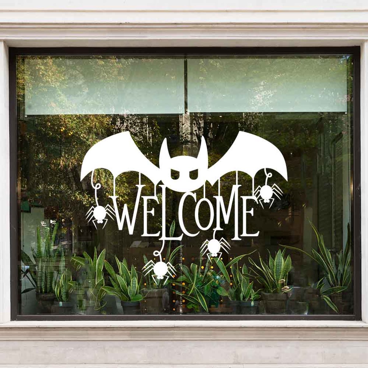 Welcome raamsticker met vleermuis en spinnen - Rood - 80 x 60 cm