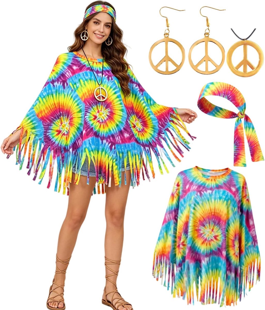 kasahara Hippie-cape, indianen-thema poncho-kostuums met franjes, western, cowboy, cowgirl, outfit voor carnaval, Halloween, festival, themafeest