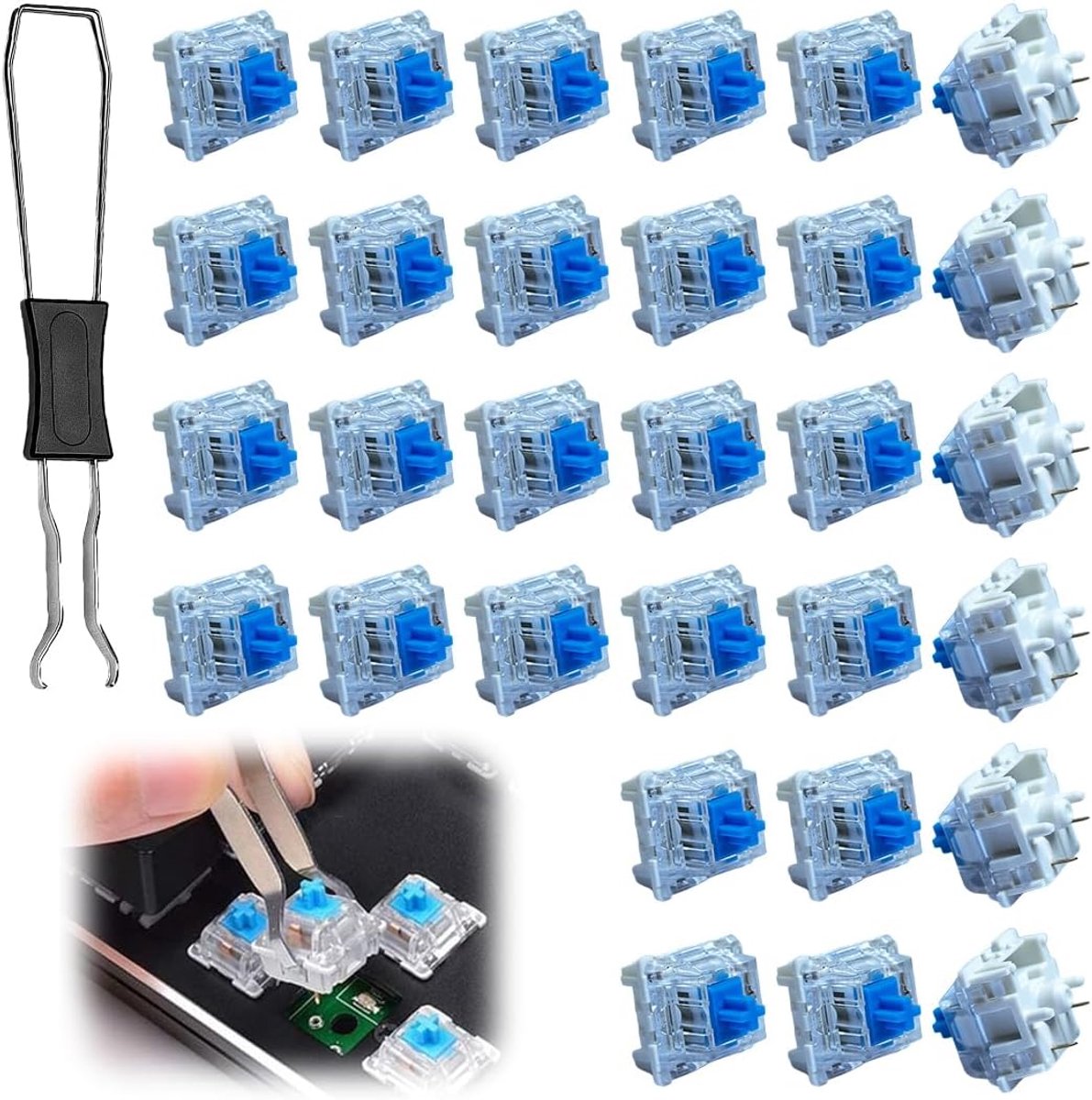 30 stuks blauwe mechanische schakelaars voor toetsenborden, tactiele schakelaar voor mechanisch toetsenbord, compatibel met Cherry MX, voor gaming en doe-het-zelf
