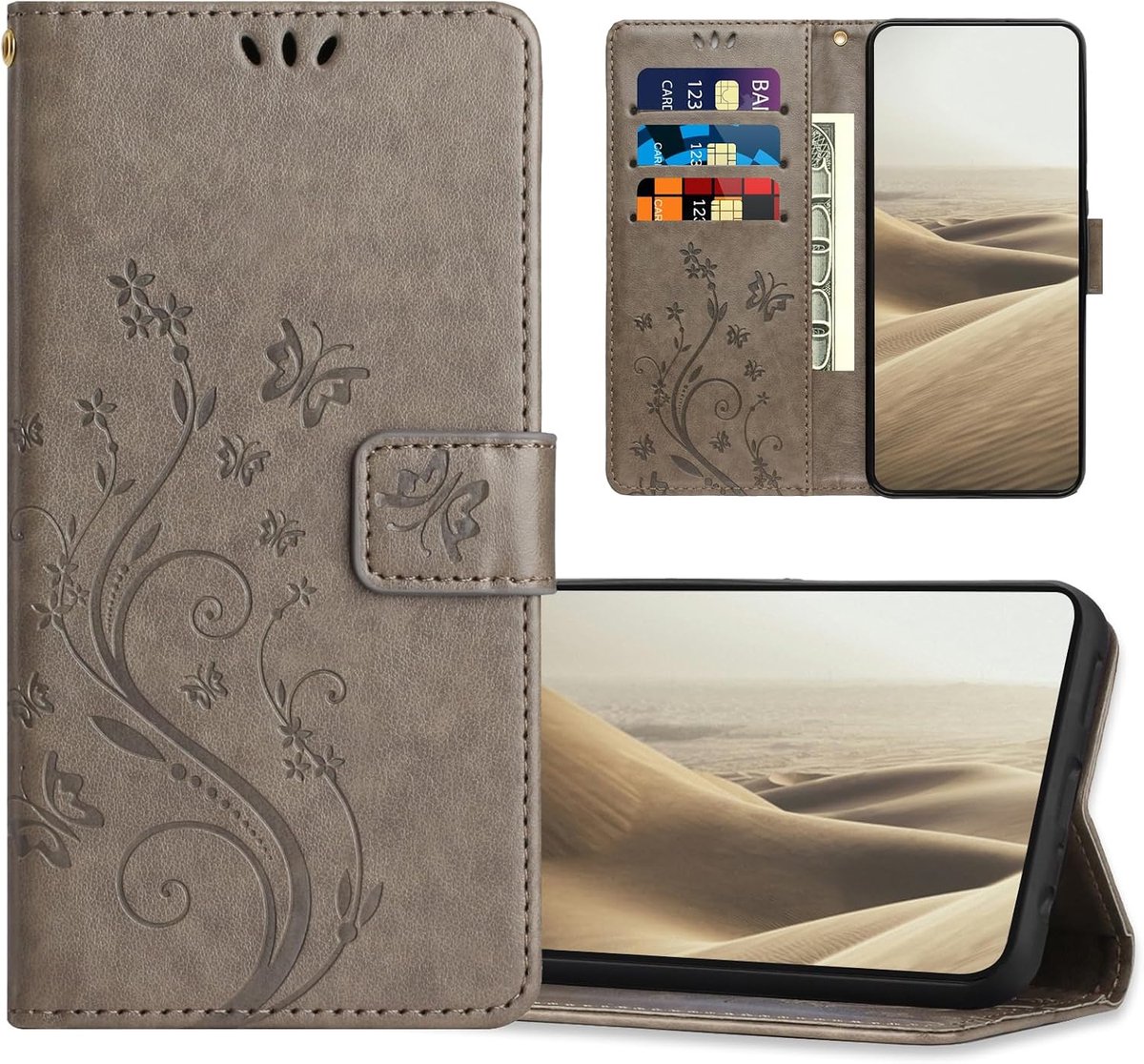 Hoesje voor Samsung Galaxy S21, Magnetische Beschermhoesje, PU Lederen Portemonnee Hoes voor Samsung S21, Grijs