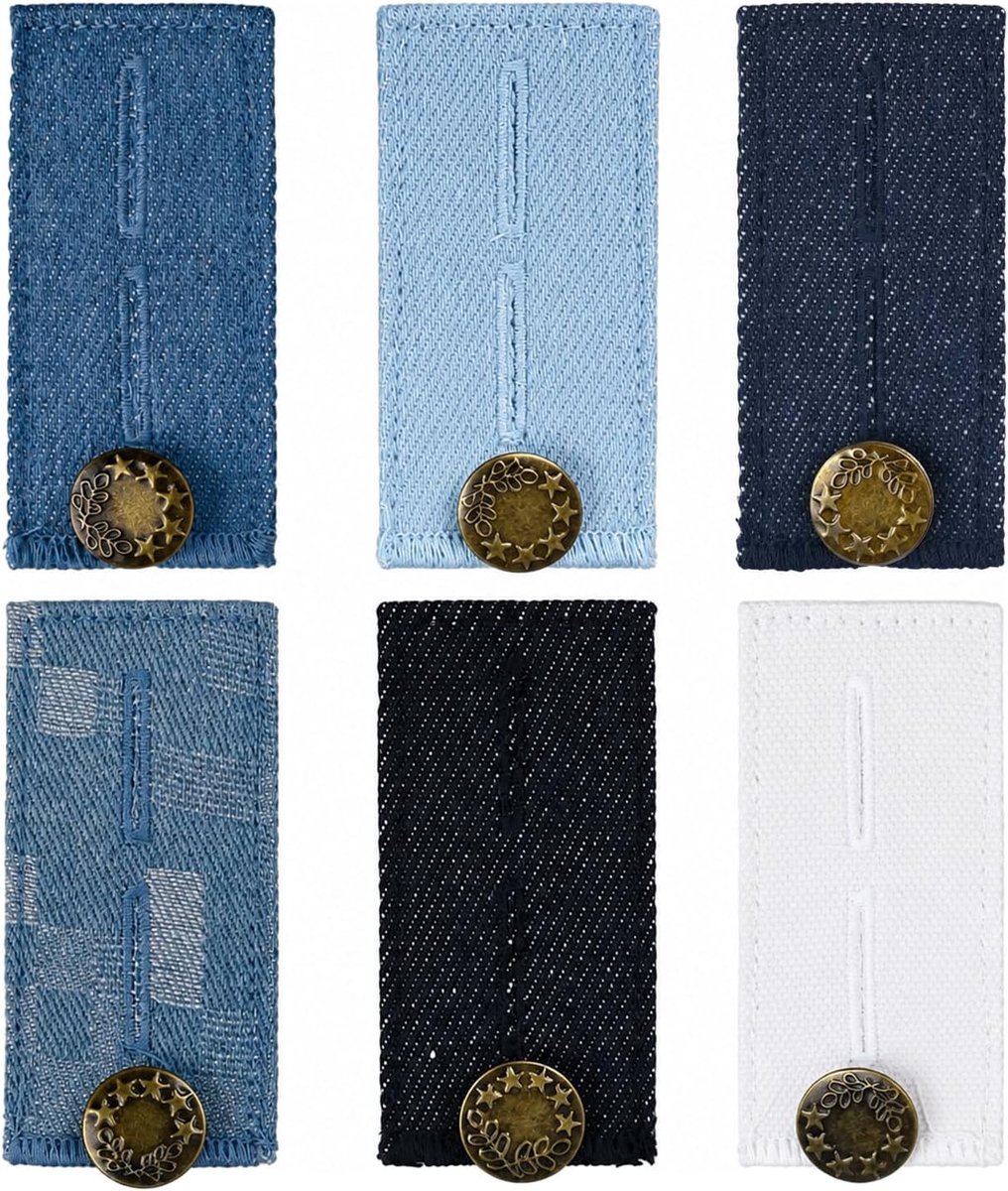 6 stuks verstelbare knoopverlenger broeken – Elastische taillebandverlengers jeans, 6-kleuren set dames & heren