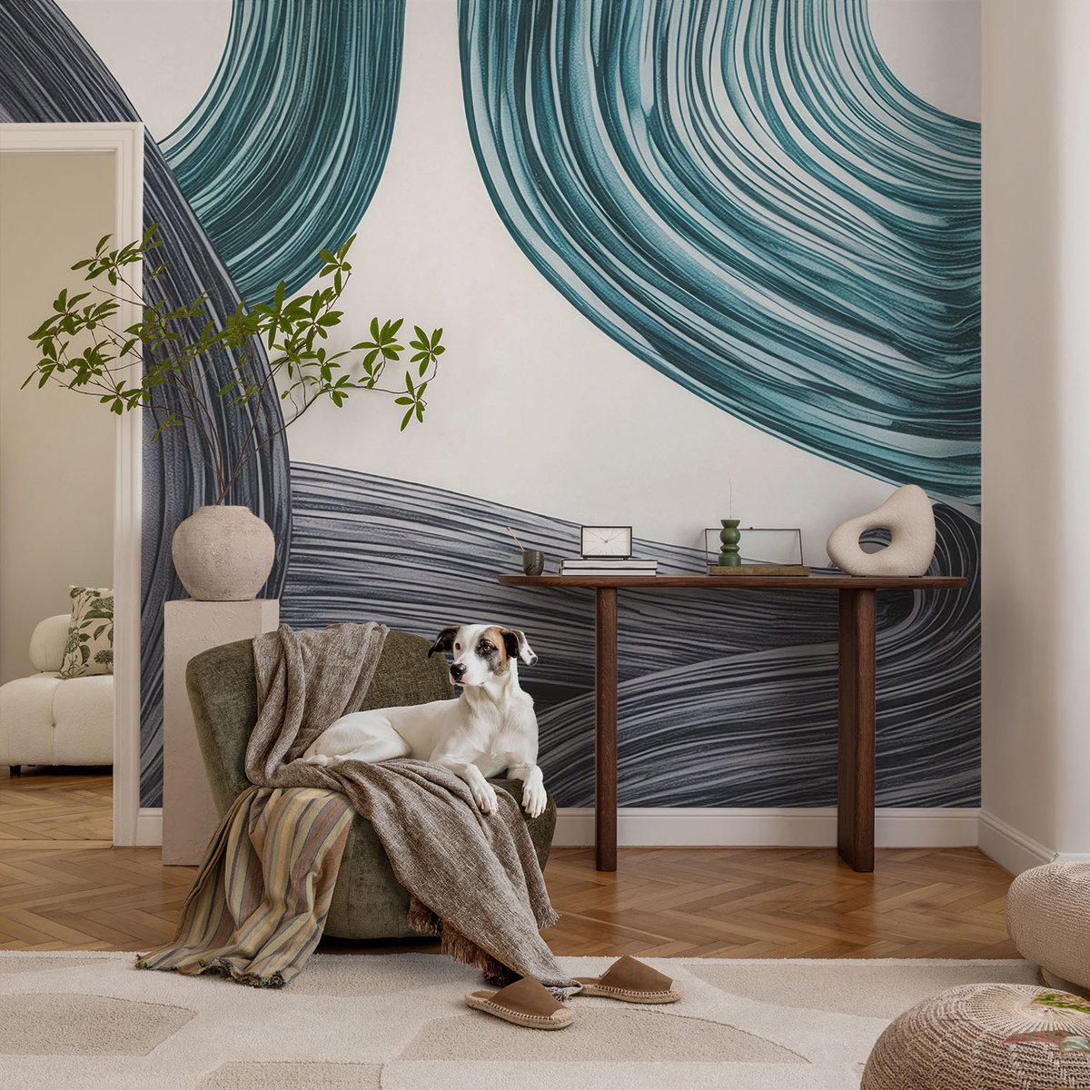 Coloray Vliesbehang - Grijs Snellijm Behang - 104x70 cm - Vloeistofleidingen Muurschildering - Slaapkamer behang Abstractie - Fotobehang Vlies - Slaapkamer behang