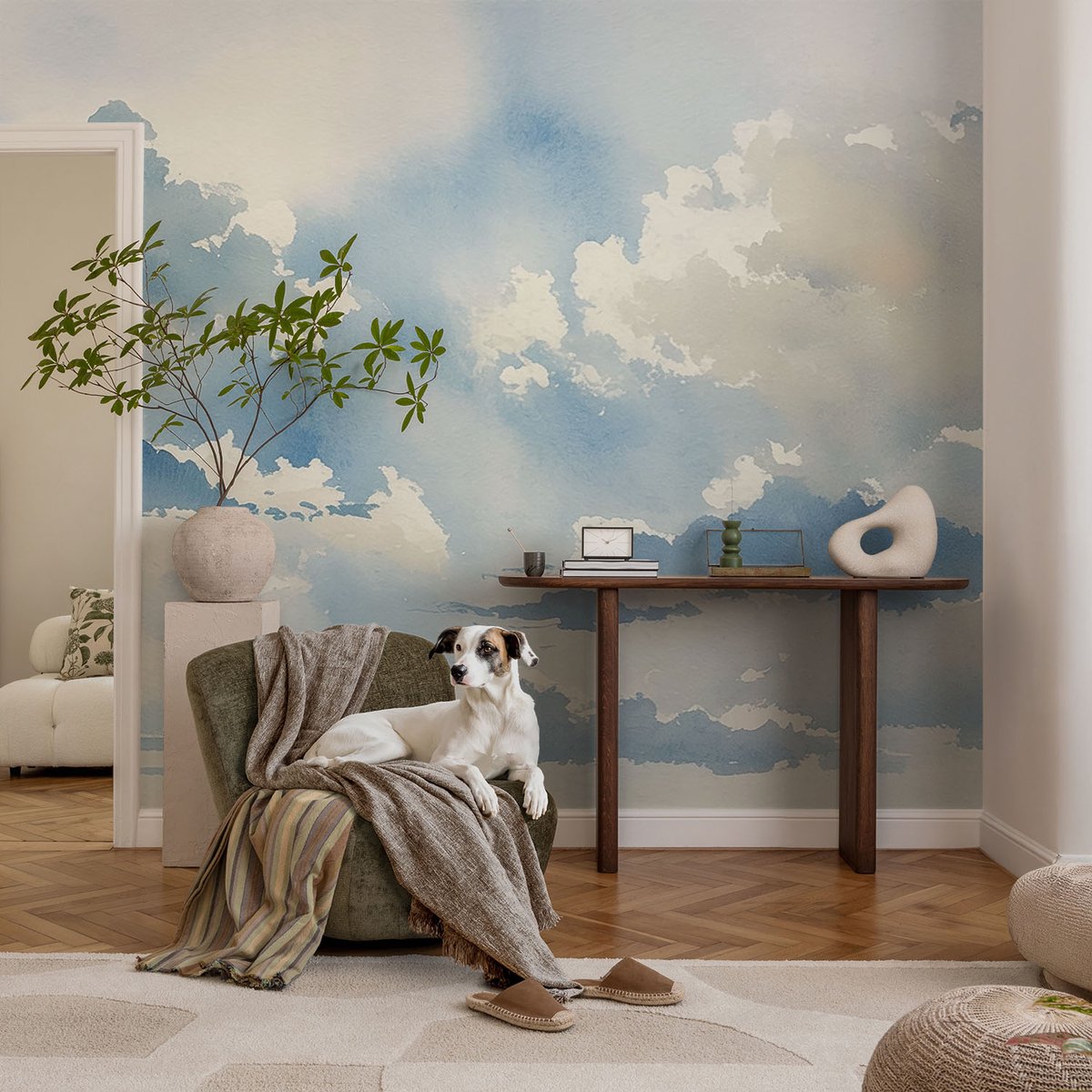 Coloray Vliesbehang - Blauw Snellijm Behang - 104x70 cm - Hemelse Wolken Fotobehang Vlies - Hal behang Landschappen - Muurschildering - Woonkamer behang