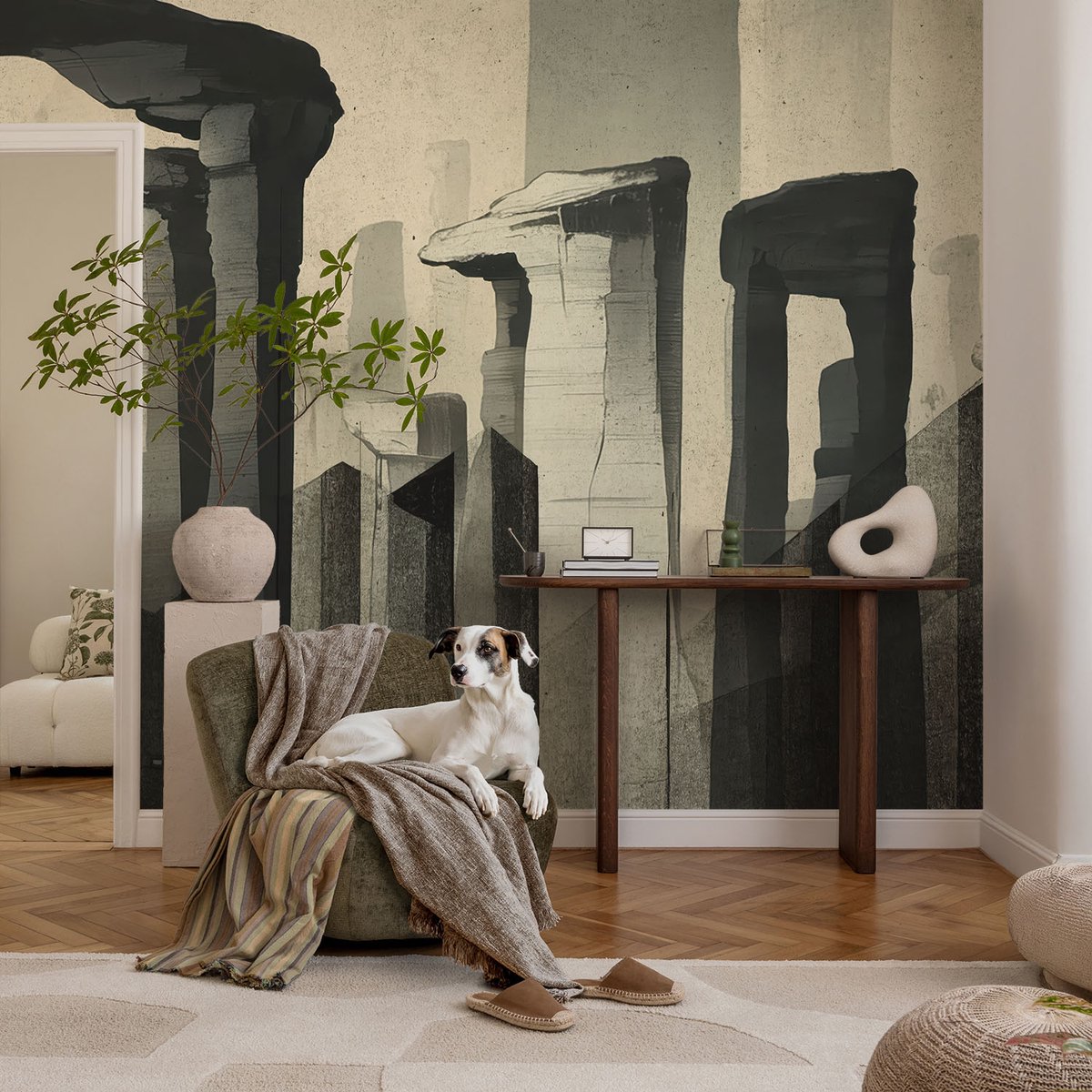Coloray Vliesbehang - Grijs Snellijm Behang - 104x70 cm - Rauwe Architectuur Fotobehang Vlies - Hal behang Architectuur - Muurschildering - Woonkamer behang