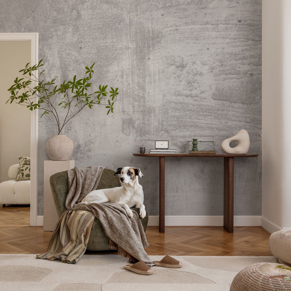 Coloray Vliesbehang - Grijs Snellijm Behang - 104x70 cm - Ruw Beton Fotobehang Vlies - Hal behang Texturen - Muurschildering - Woonkamer behang