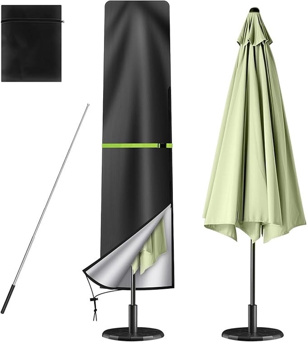 Livatto Parasolhoes 190 cm – Waterdichte Tuinparasol Beschermhoes met Rits, Trekkoord en Telescopische Stang – Zwart