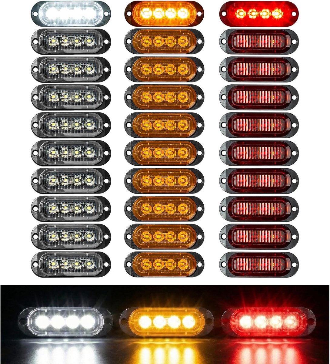 30 stuks begrenzingslampen aanhangers, positielampen, aanhanger met 4 lampen, 12/24 V, 3000 K, waterdicht, universele zijmarkeringslichten voor bus, caravan, vrachtwagen, contourlichten geel