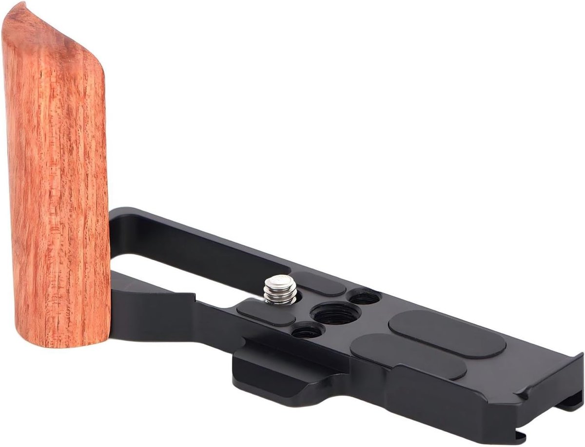 Handgreep L-beugelhouder voor Ricoh GR IV GRIV GR4 cameratransmat L-vormige beugel houten grip met Arca-type snelspanplaat, 1/4 inch schroefgaten en koude schoenhouder (zwart)
