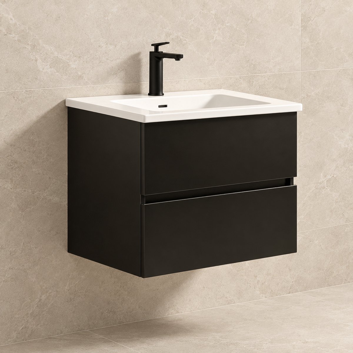 Badkamermeubel met wastafel - 60 CM - Zwart - Badmeubelset - Wastafelmeubel - Vestland