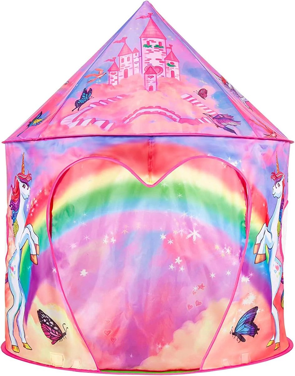 kindertenten, Regenboog kinderspeeltent, roze, speelhuis voor meisjes, 100 x 135 cm