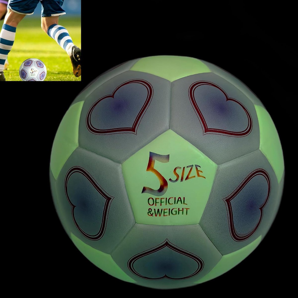 Lichtgevende voetbal, maat 5, paars kleurverloop, 1 stuk, licht op in het donker, voor reguliere trainingsspellen, vrijetijdsactiviteiten