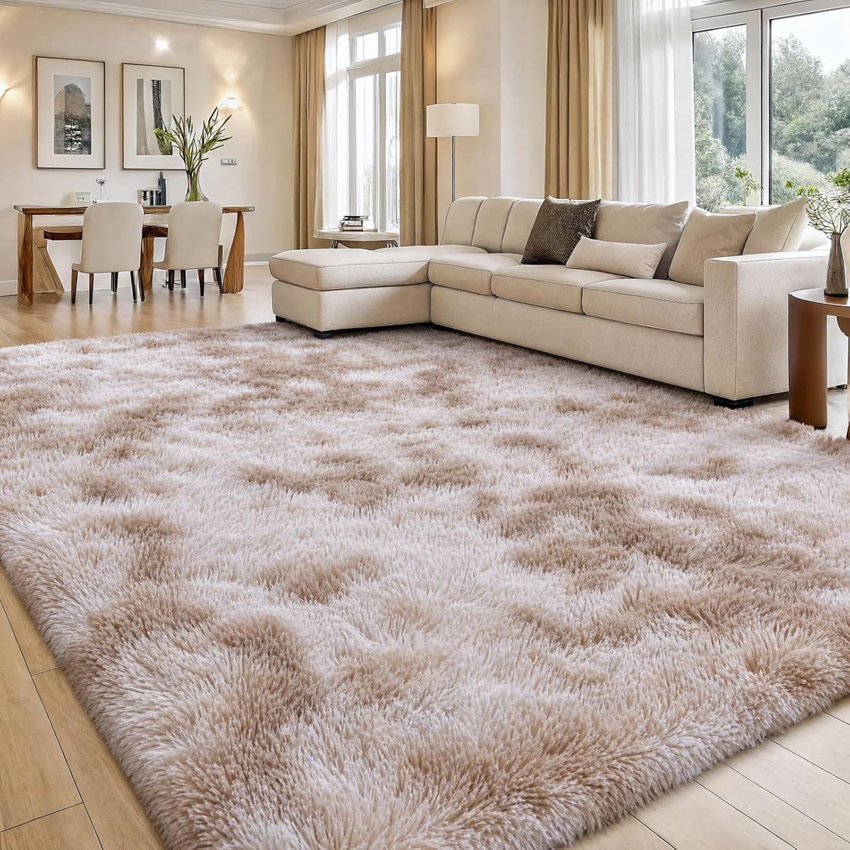 smiry Tapijten voor woonkamer 80 x 150 cm, vloerkleden voor slaapkamer, machinewasbaar antislip zacht pluizig shaggy tie-dye vloertapijt voor kinderen, meisjes en jongens, kinderkamer, beige