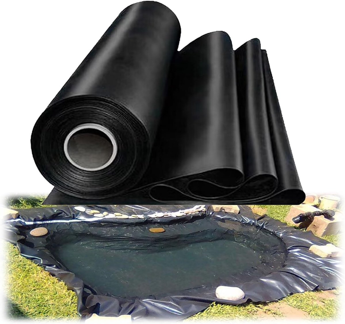 Zwarte, waterdichte vijverfolie 5x6 meter, 6x8 meter, 7x9 meter en 9x9 meter