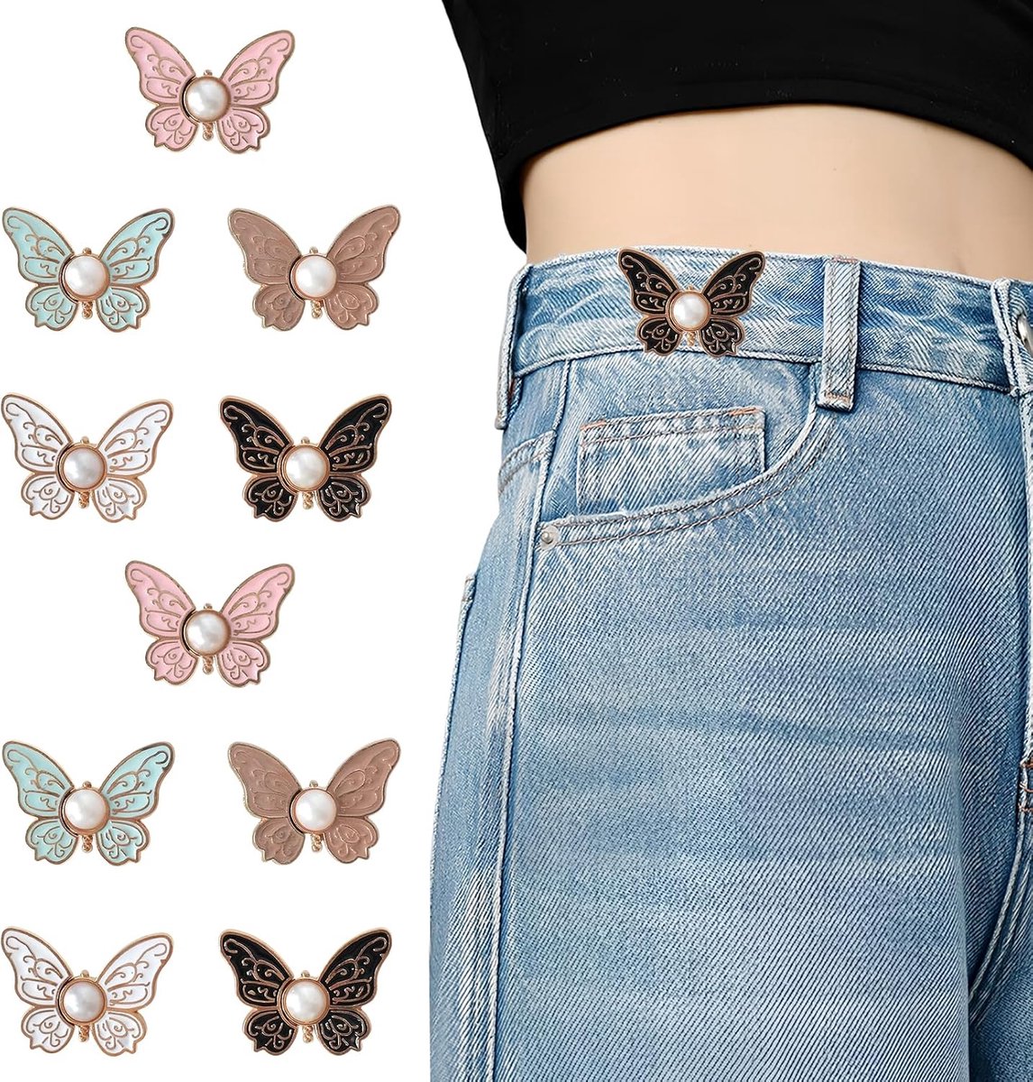 10 paar veters, taillebanden, verstelbare jeansknopen, door afneembare knopen voor het vasttrekken van jeans, klemclips voor brede jeans, broekrokken