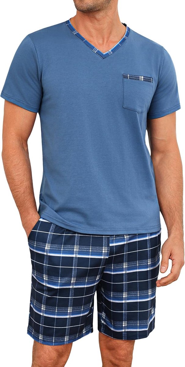 Pyjama voor heren, zomer, pyjamaset, korte mouwen, comfortabel, zacht, S-4XL