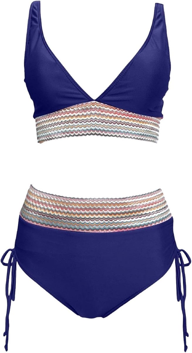 Tweedelige bikini met V-hals en hoge taille, kleurrijk, met strikjes