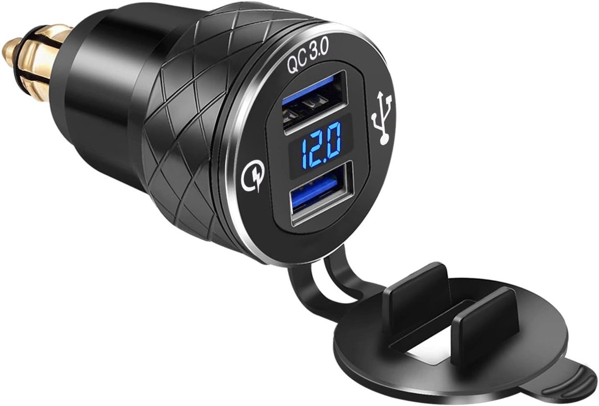 Quick Charge 3.0 Dual Motorfiets USB Oplader voor BMW Motorfiets Oplader voor Triumph Tiger Ducati Sigarettenaansteker Voltmeter QC3.0 DIN Socket naar USB Adapter (zwart)