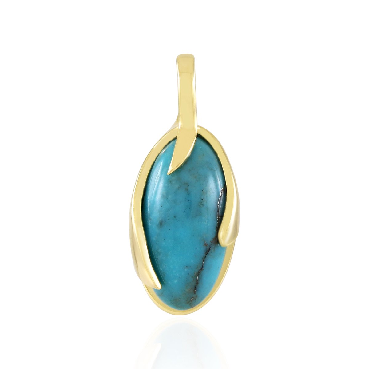 Cavill - Turkoois Hanger - 925 Sterling Zilver Verguld - Ovaal Cabochon Turkoois 1,305 ct - Elegante & Handgemaakte Dameshanger Blauw