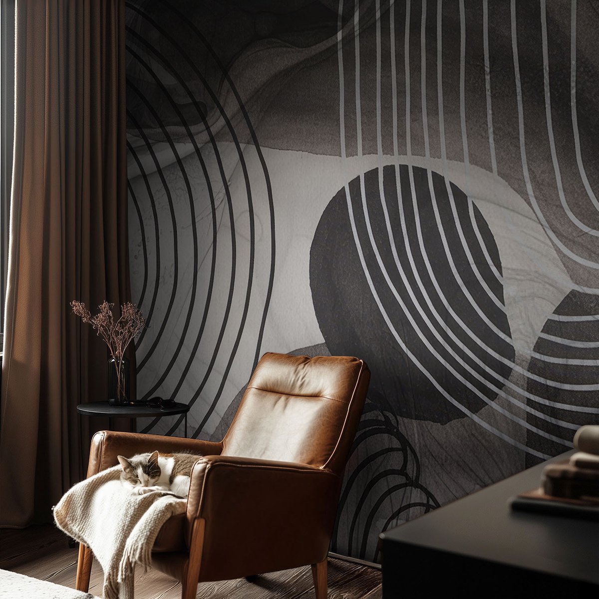 Coloray Vliesbehang - Grijs Snellijm Behang - 104x70 cm - Harmonie Van Vormen Fotobehang Vlies - Hal behang Abstractie - Muurschildering - Woonkamer behang