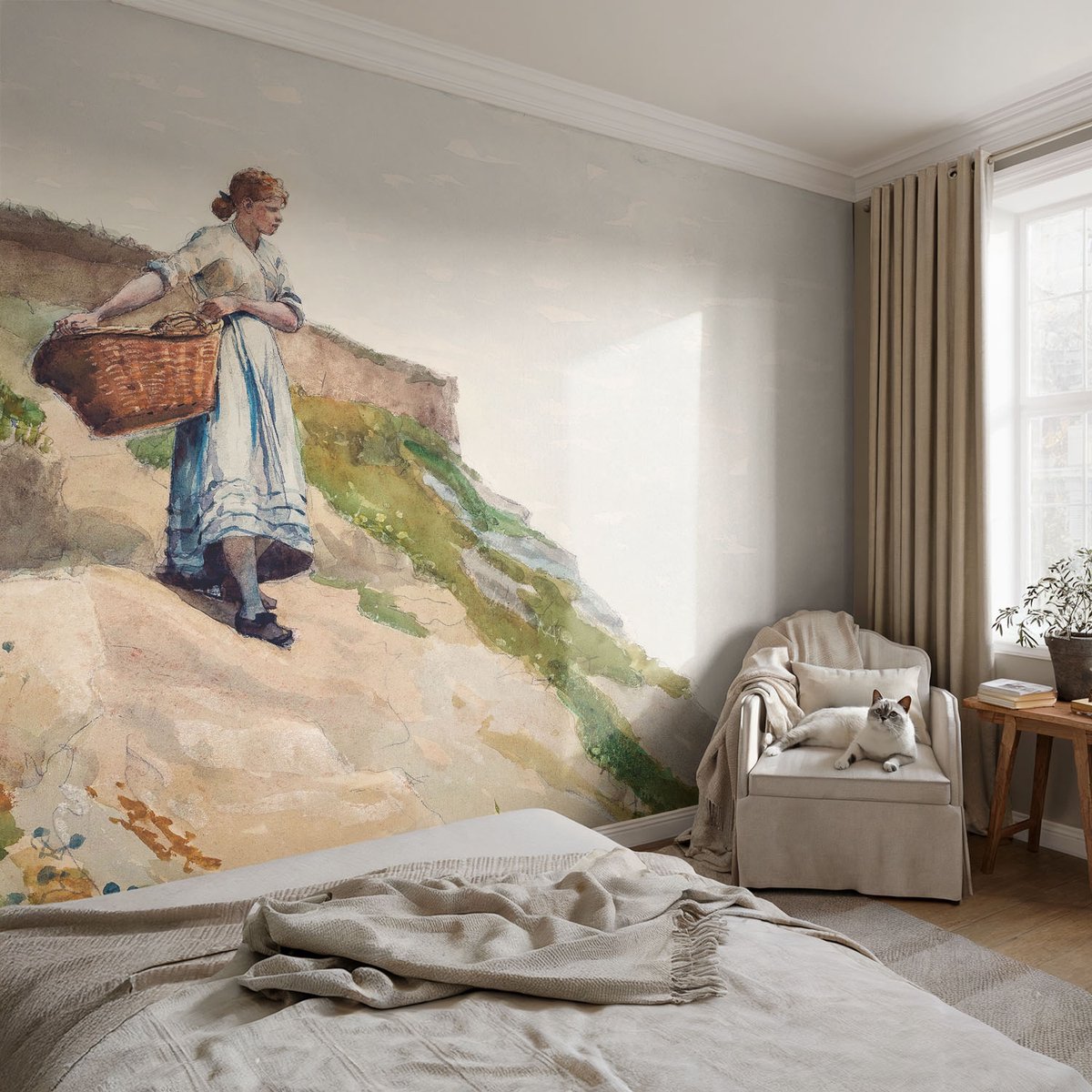 Coloray Vliesbehang - Wit Snellijm Behang - 104x70 cm - Vrouwelijk Landschap Muurschildering - Gang behang Mensen - Fotobehang Vlies - Slaapkamer behang