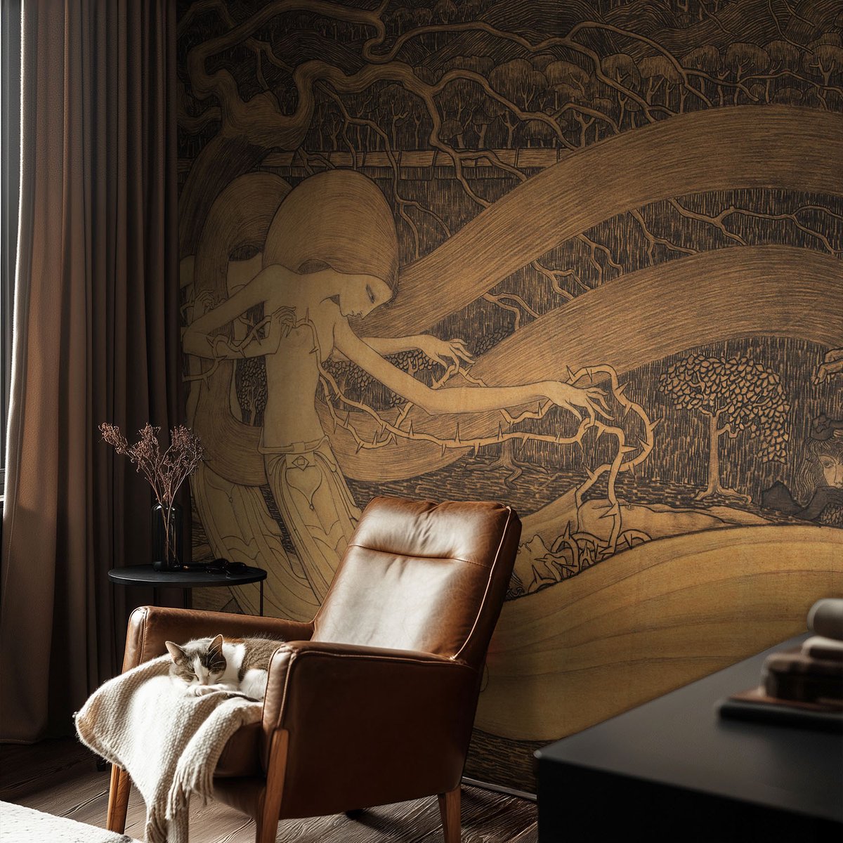 Coloray Vliesbehang - Bruin Snellijm Behang - 104x70 cm - Surrealistische Personages Muurschildering - Slaapkamer behang Deel - Fotobehang Vlies - Gang behang