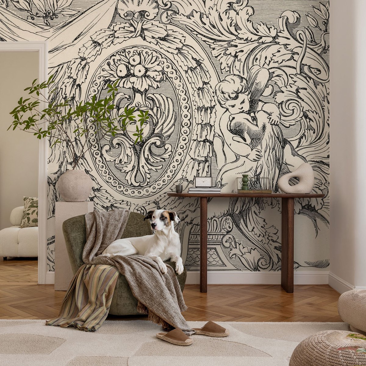 Coloray Vliesbehang - Wit Snellijm Behang - 104x70 cm - Een Overvloed Aan Ornamenten Fotobehang Vlies - Hal behang Deel - Muurschildering - Hal behang