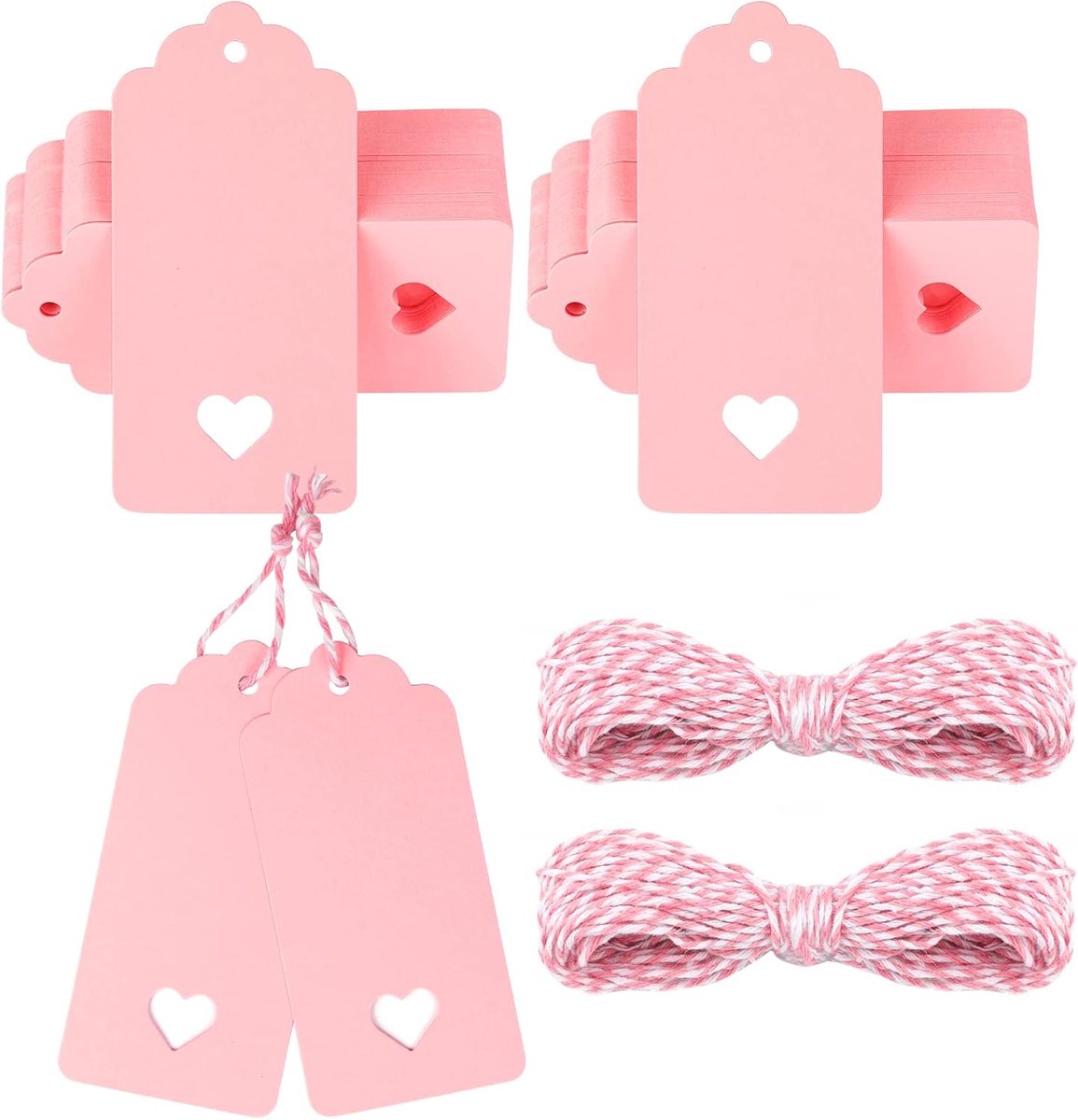 100 bruine cadeaulabels, 4,5 x 9,5 cm, kraftpapier, 300 g/m簡, hartvormige cadeaulabels met touwtje voor huwelijksgeschenken en knutselprojecten,roze