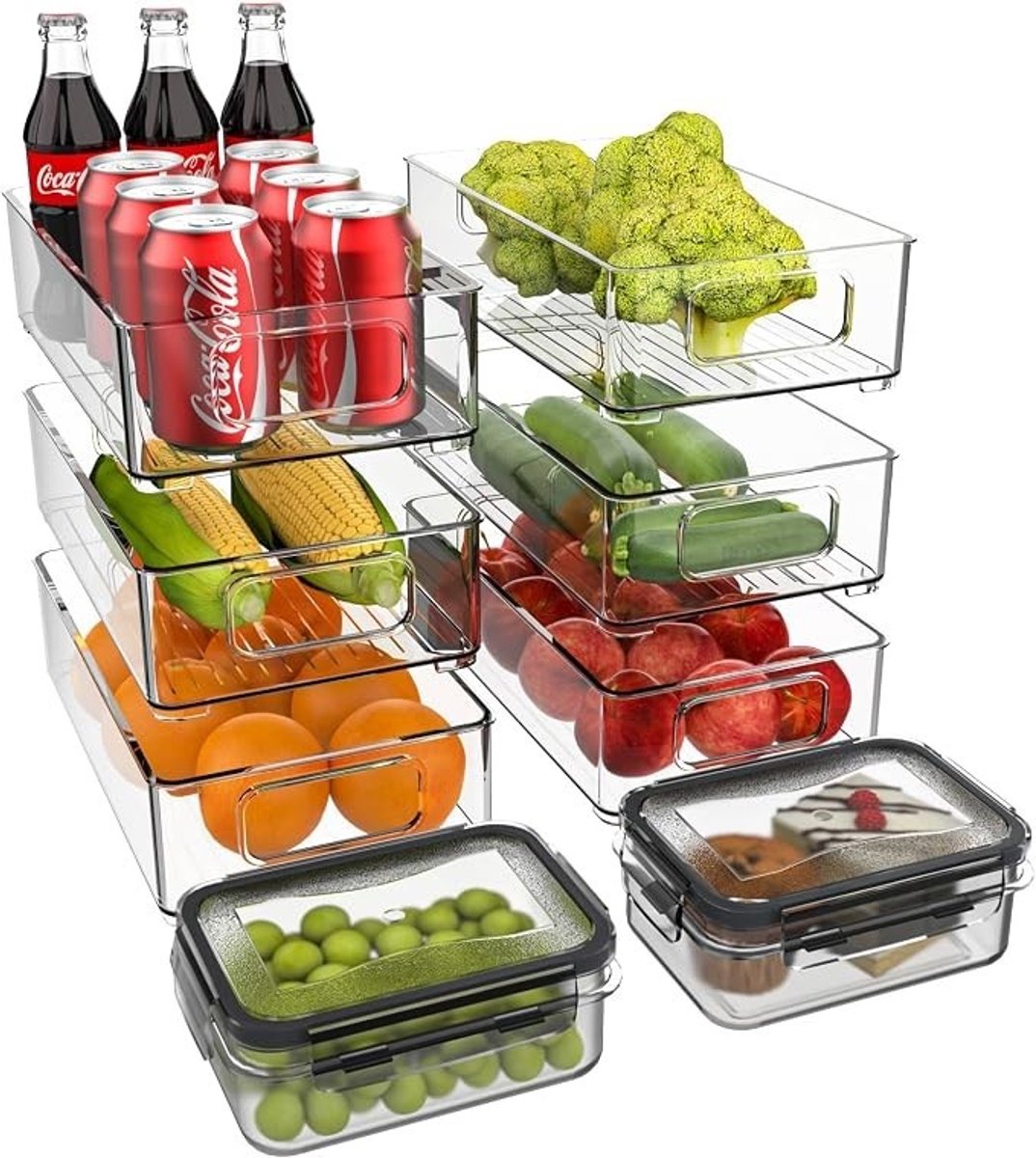Livatto Koelkast Organizer Set – 8 Stuks Stapelbare Opbergbakken met Deksel – Transparant