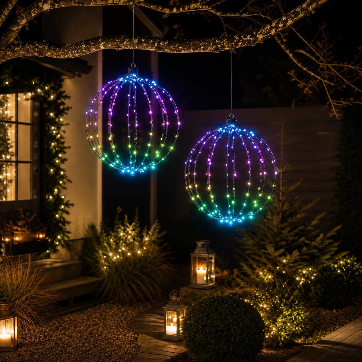 Anna's Collection Lichtbol - 2x - D40 cm - gekleurde LED lampjes - color changing -afstandsbediening