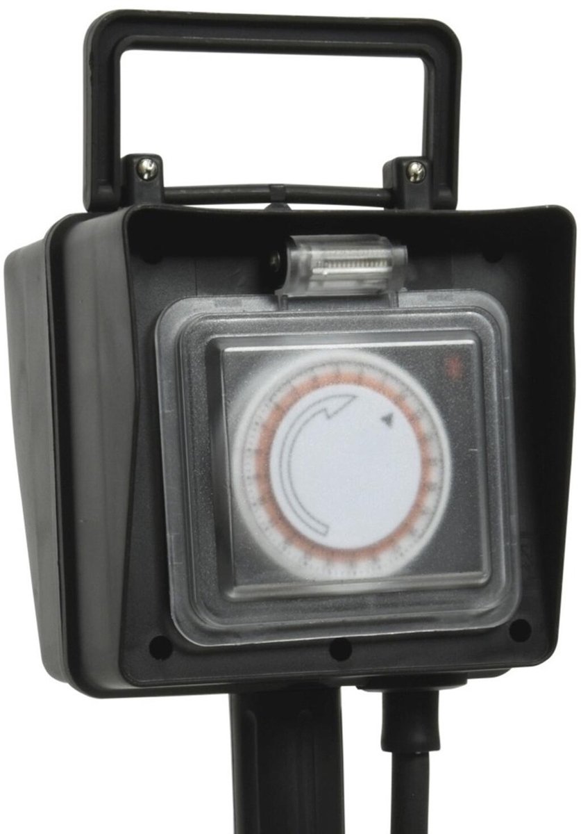 Tuincontactdoos - 2-voudig - stekker - timer - IP44 buitenstopcontact
