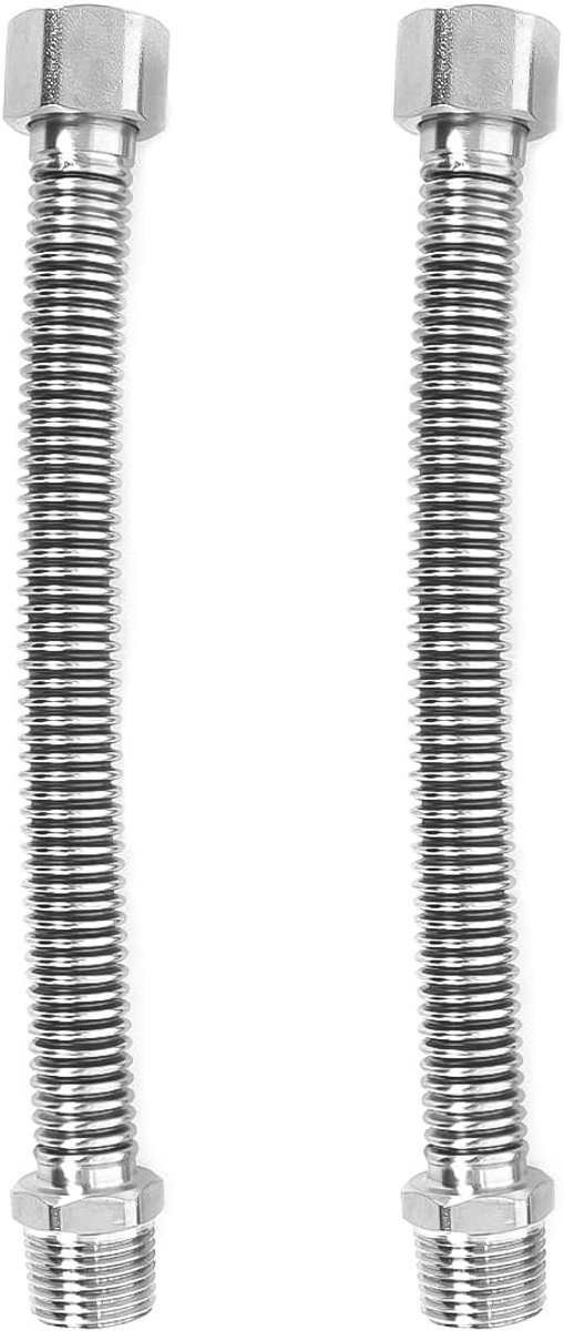 Verpakking van 2 roestvrijstalen flexibele buizen van 1/2 inch, lengte 20 cm, universele aansluitbuis