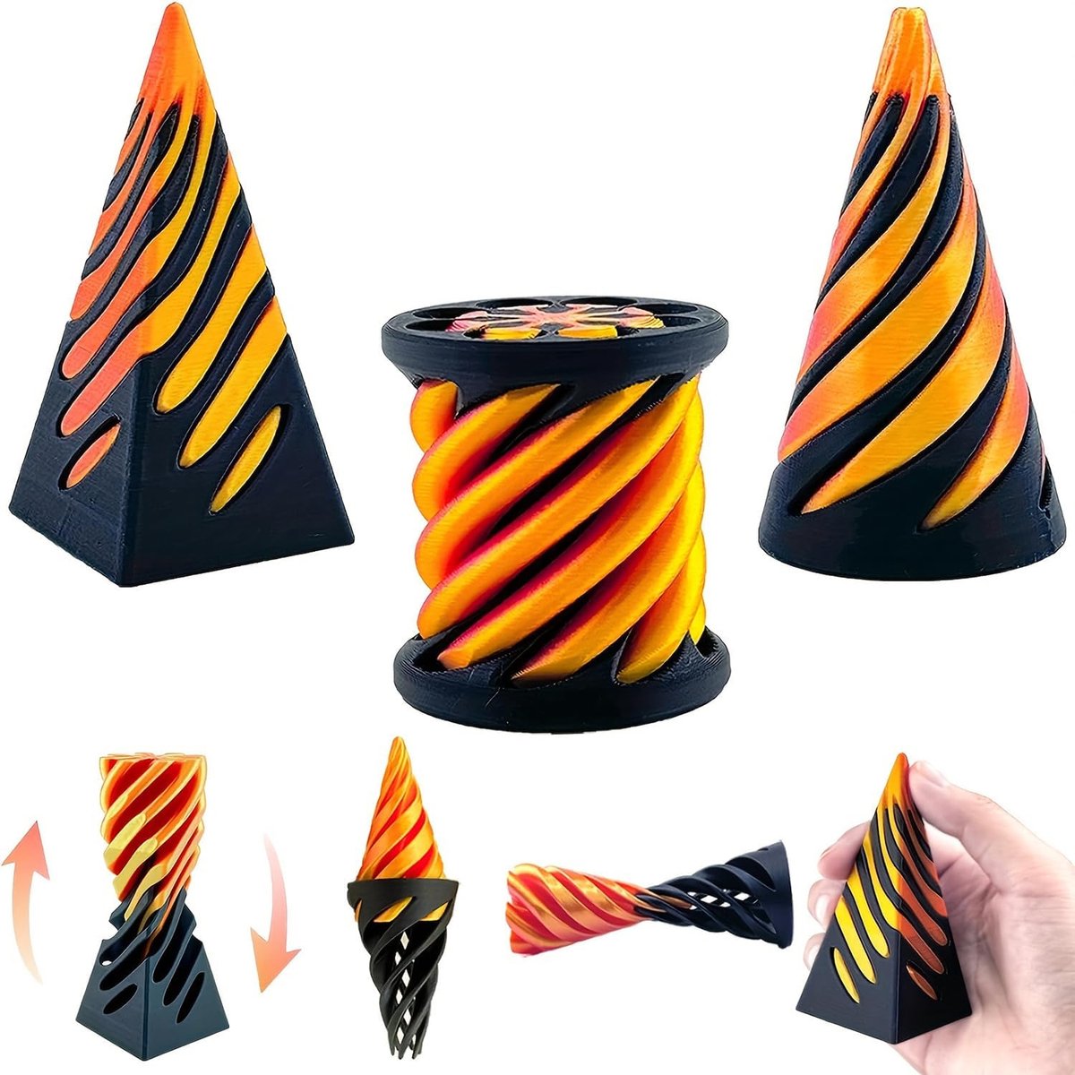 3 spiraalkegel fidget 3D bedrukt speelgoed Impossible kegel piramide spiraal