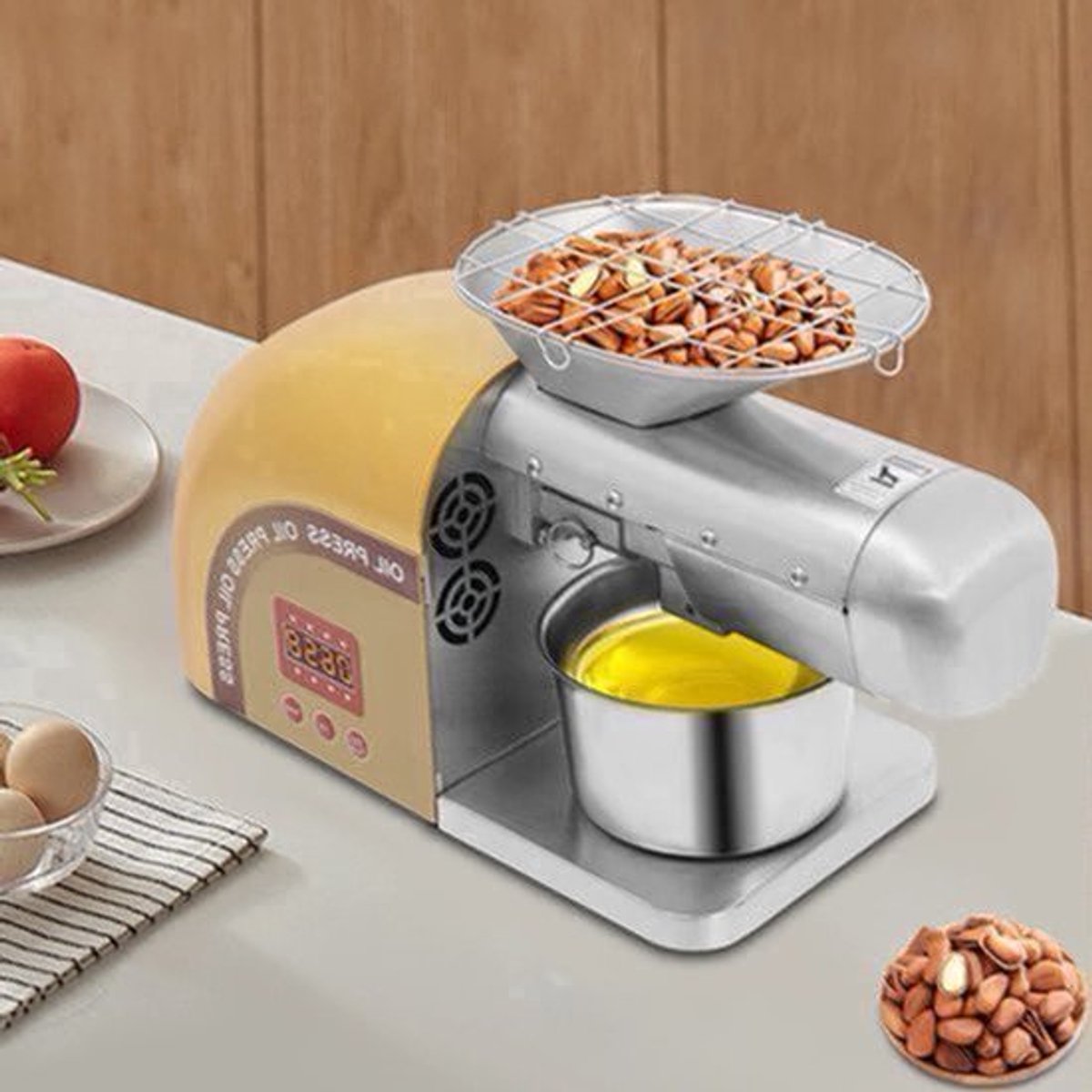 Oliepers – Kookolie Pers – Notenolie Maker – Zadenpers – Roestvrij Staal – Instelbare Temperatuur - 1800W Motor