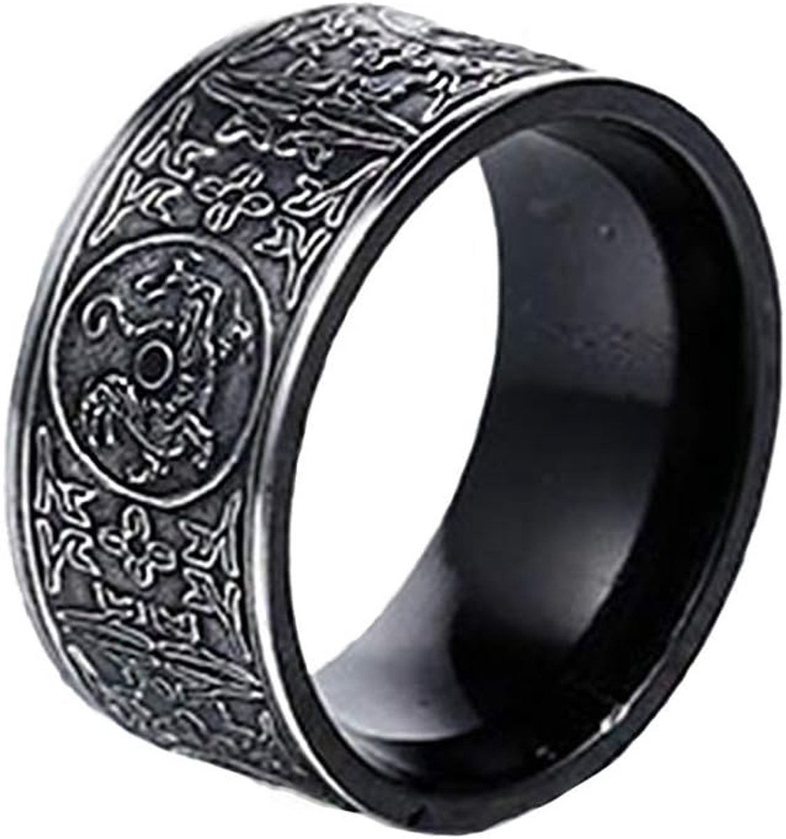 Herenring van roestvrij staal Ancient 4 Guardian Beast, Dragon, White Tiger, Suzaku, Basalt Carved, maten 7-13