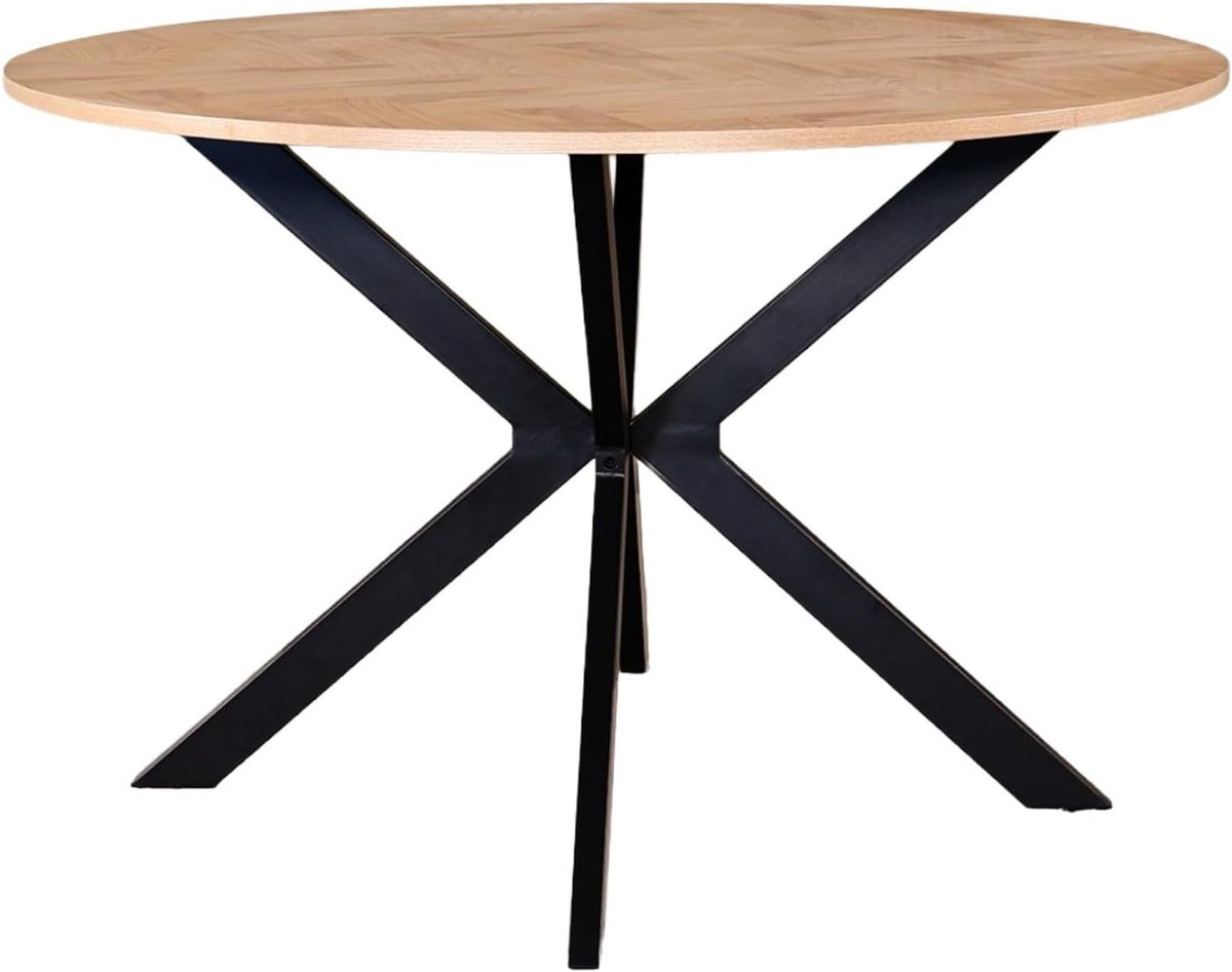 Eettafel rond visgraat Ozzy bruin 120cm ronde tafel MDF eetkamertafel