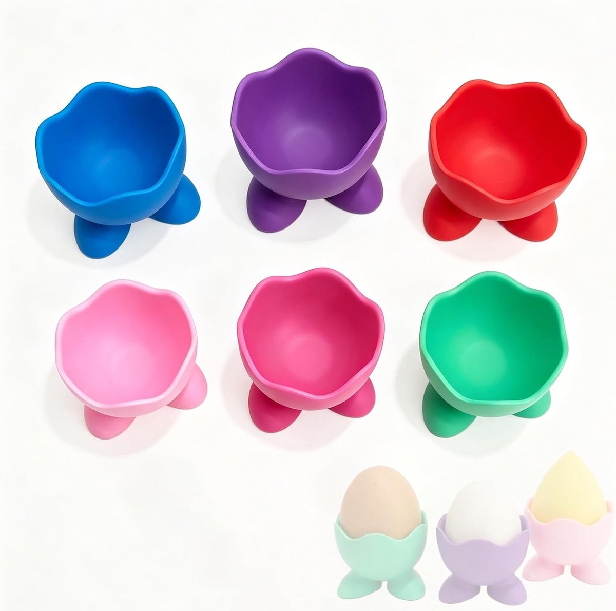 eierdopjeset, 6-delige eierdopjes voor kinderen, eierstandaard met decoratief dienblad. Praktische eierhouder voor het ontbijt, ideaal als paasgeschenk en paasdecoratie.