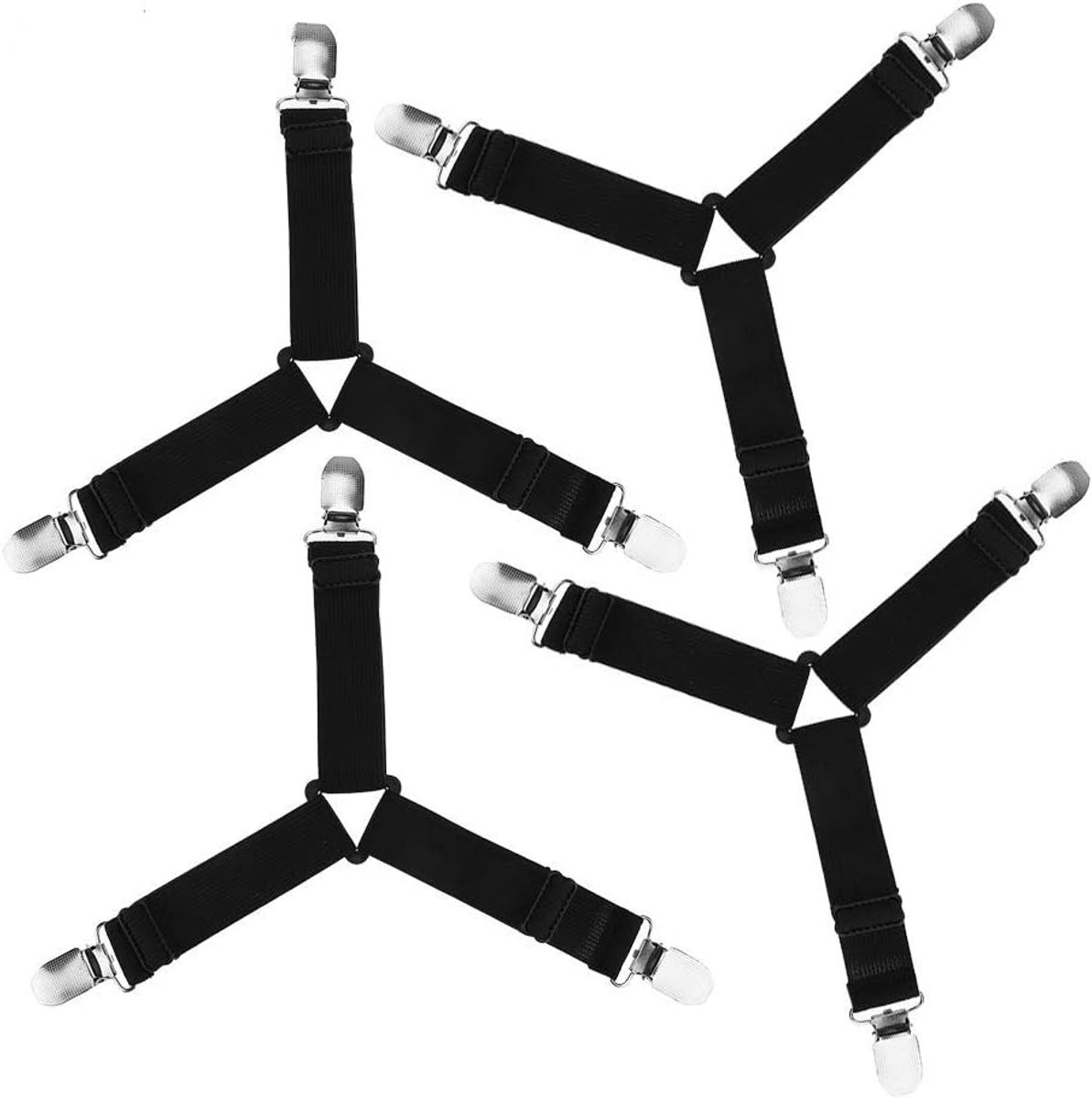 4 Stks Bed Sheet Fasteners, Verstelbare Elastische Driehoek Clips Grippers Bandjes Suspender Bevestiging Houder Voor Matrassen Pad Covers Sofa Kussen Tafelkleed Zwart