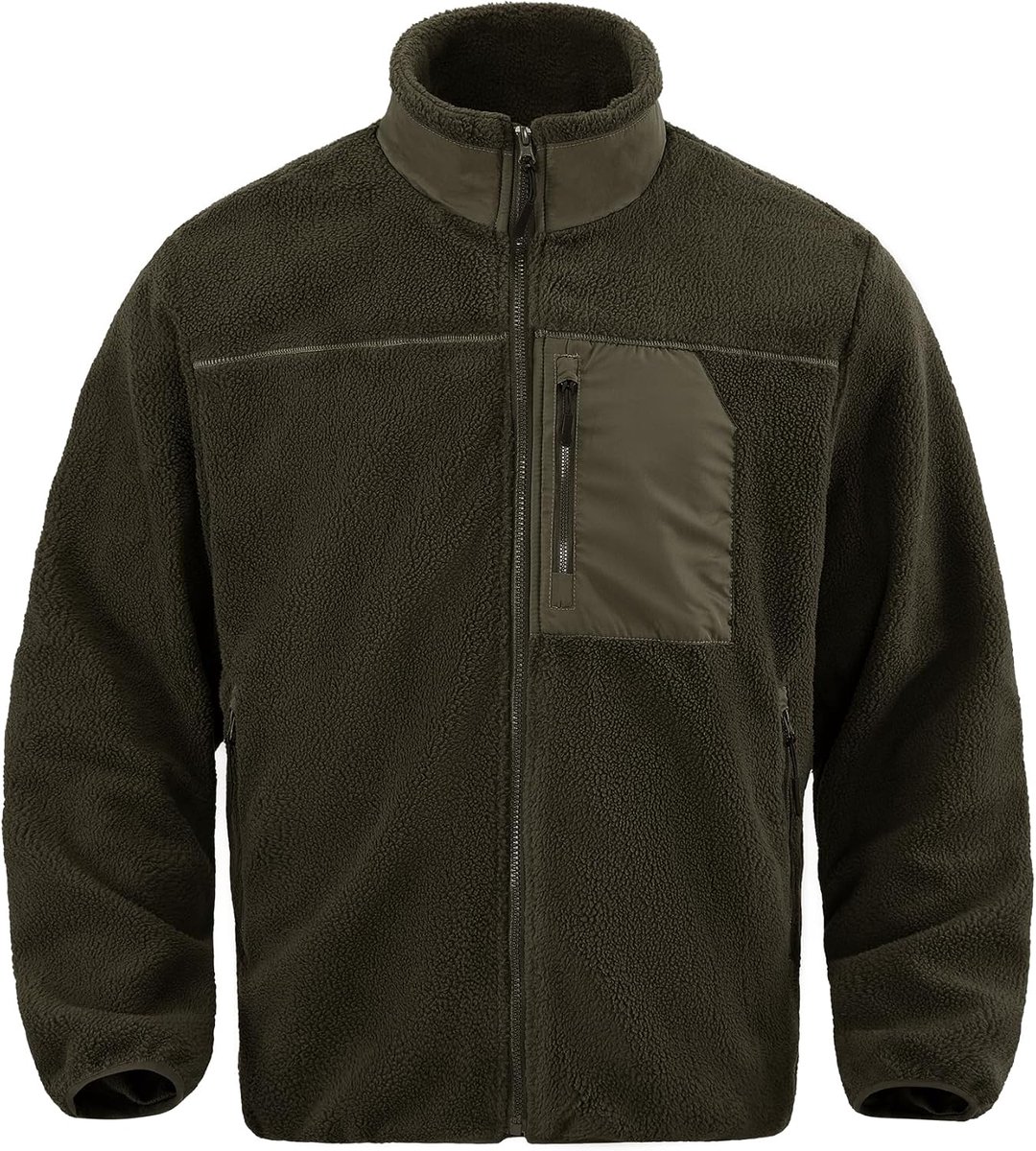 fleecejack voor heren, opstaande kraag, warme jas voor mannen, teddyfleece gevoerd, winterjas voor wandelen, hardlopen, vrije tijd