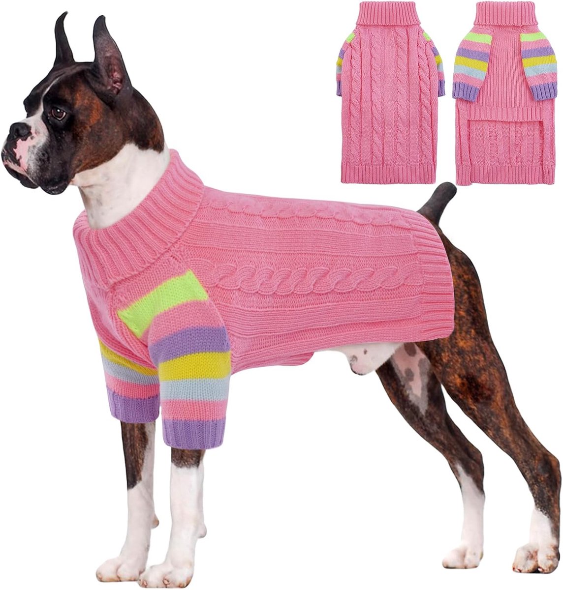 Truien, rekbaar, rolkraag, gebreide trui voor extra grote honden, truien voor grote honden, warme kersttrui, grote honden, golden retriever, labrador, rottweiler (roze, XXL)