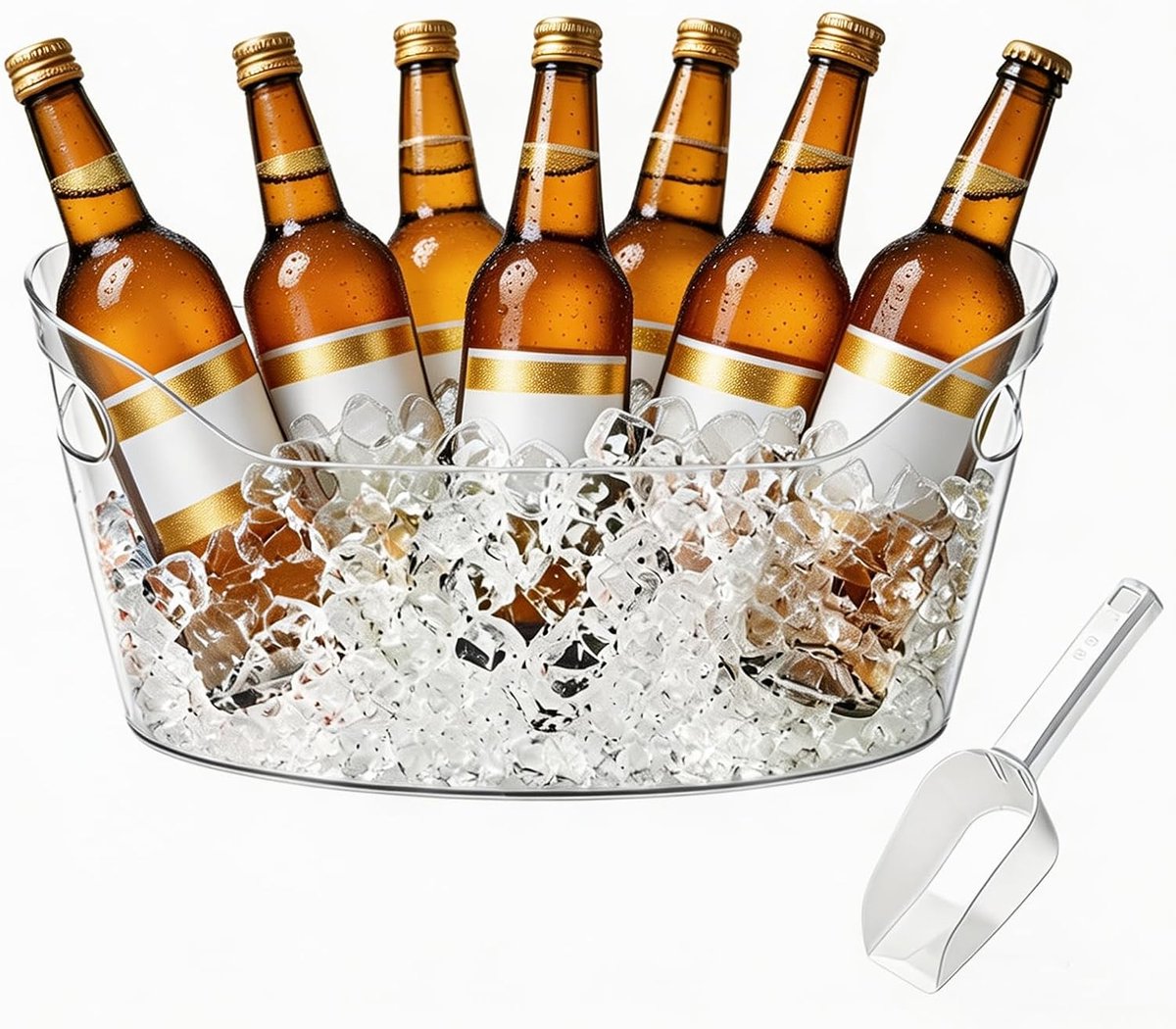 champagnekoeler schaal 6,5 l met ijsschep voor cocktailbars, kunststof flessenkoeler met handgrepen, draagbare drankenbak voor wijn, bier, champagne
