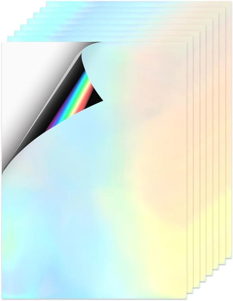 Stickerpapier voor printer A4, waterdicht stickerpapier, holografisch vinylpapier, glanzend, regenboog, zelfklevend printerpapier, droogt snel stickerpapier voor inkjet/laserprinter