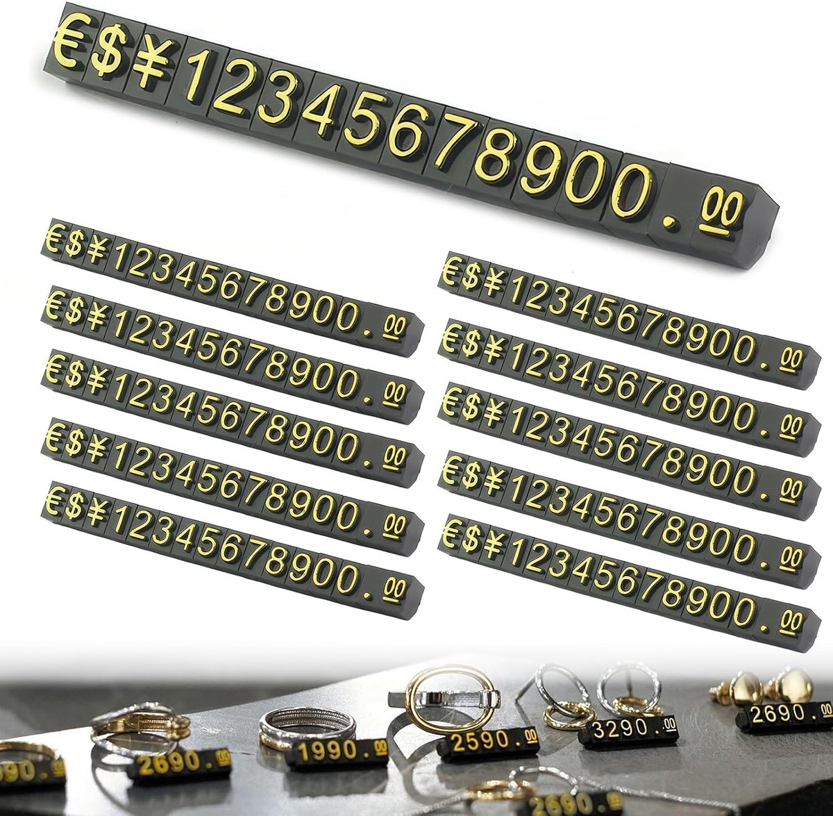 10 instelbare prijzen dobbelstenen voor sieraden, horloges, ringen, prijs in dollar, zwart