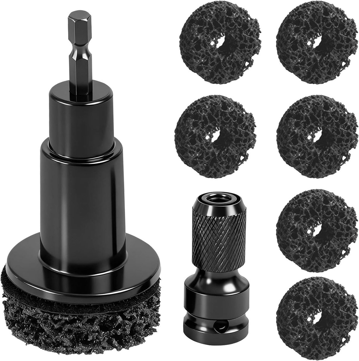 Set met 1/2 inch adapter en 6 slijpschijven, professioneel reinigingsgereedschap voor accuschroevendraaier/slagschroevendraaier, snelle roestverwijdering en velgenreiniging voor