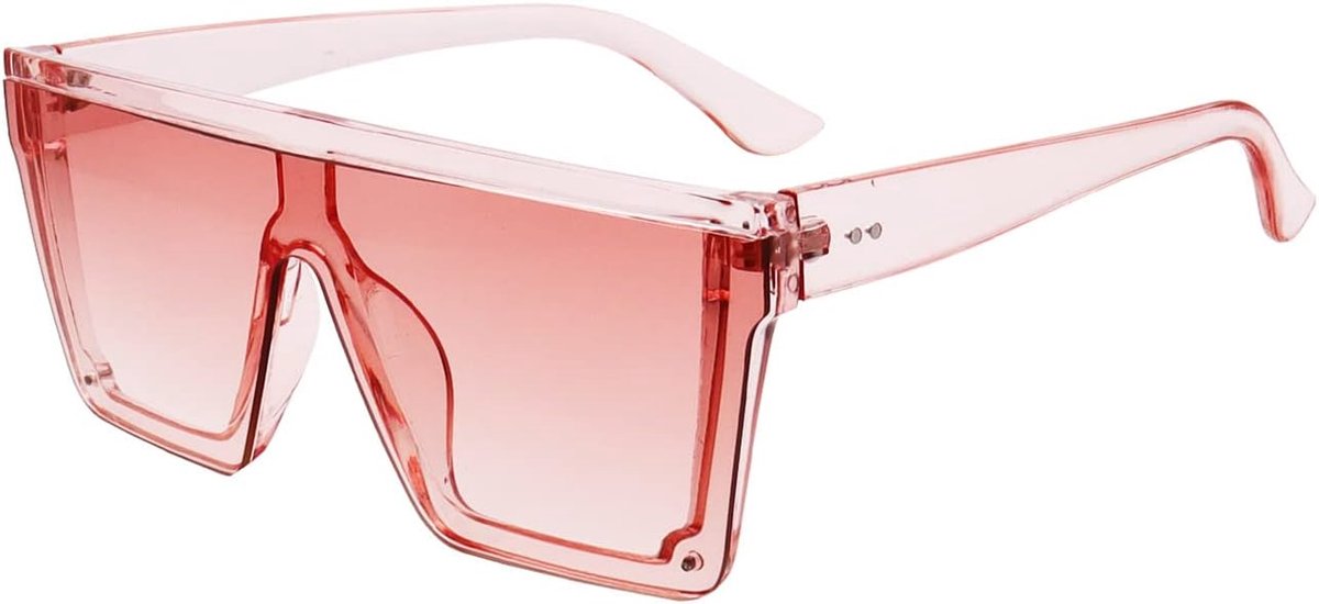 Oversized Zonnebril voor Vrouwen Mannen Mode Flat Top Grote Frame Shades, Helder Roze